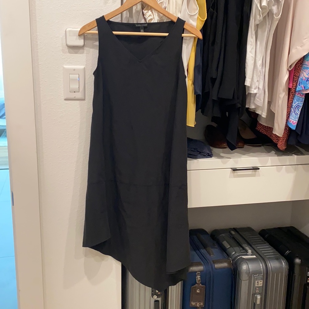 Worn once Eileen Fisher black asymmetrical dress black size Petite P
